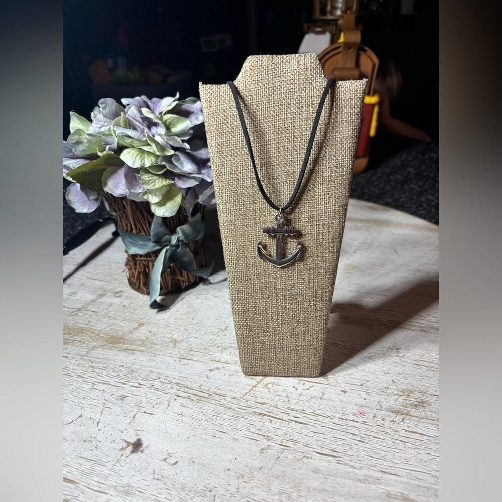 18” Anchor Pendant on Black Suede Necklace with Lobster Clasp & Extension